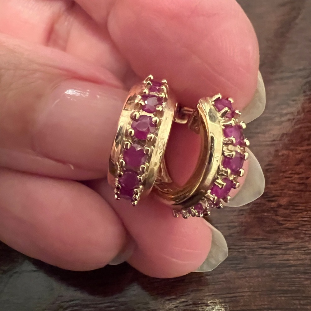 ross simons sterling silver Gold clad ruby small Hoop Earrings